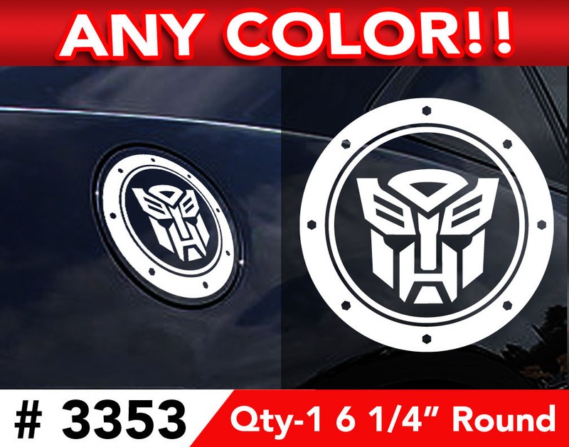 TRANSFORMERS AUTOBOT GAS CAP DECAL STICKER 6 1/4″ ROUND ANY COLOR
