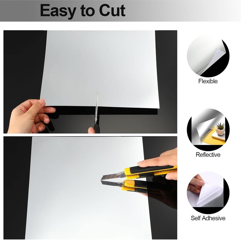 Flexible Mirror Sheets 10x10 Self Adhesive Tiles - 10 Pieces gallery