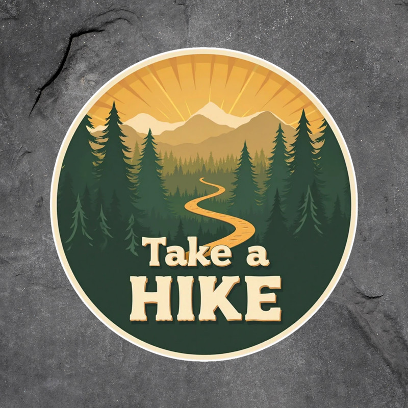 Hiking sticker vinyl decal take a hike mountain sunrise trail design