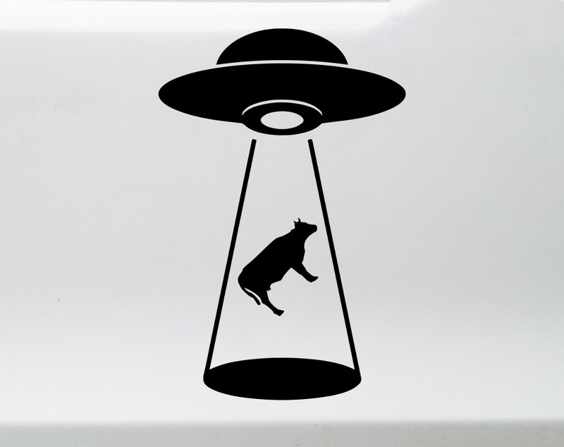 UFO Cow Abduction Vinyl Decal - Unidentified Flying Object Aliens Bovine Die Cut gallery
