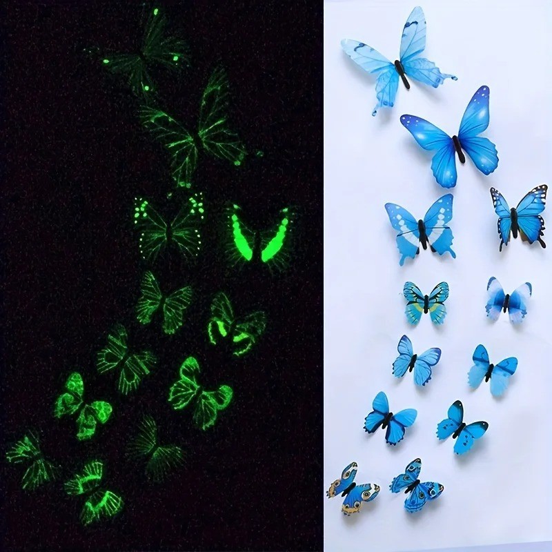 12PCS 3D Luminous Butterfly Wall Stickers DIY Home Decor Modern Art Gift gallery
