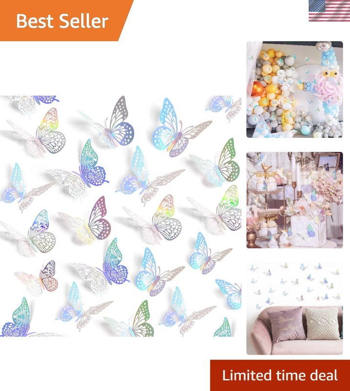 72 Pcs Art Deco Butterfly Wall Decals - Metallic Removable for Home & Events