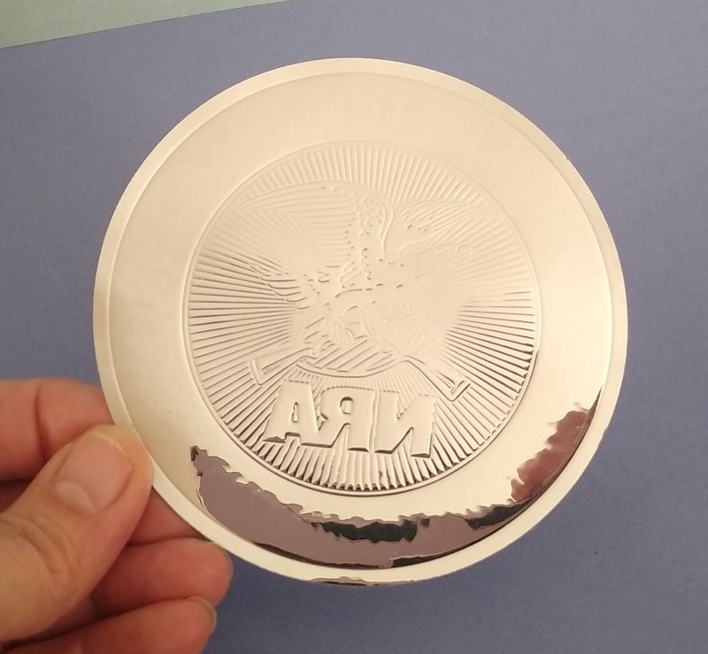 Rare NRA Solid Silver Decal Sticker, Round 3.5" Embossed Metallic gallery