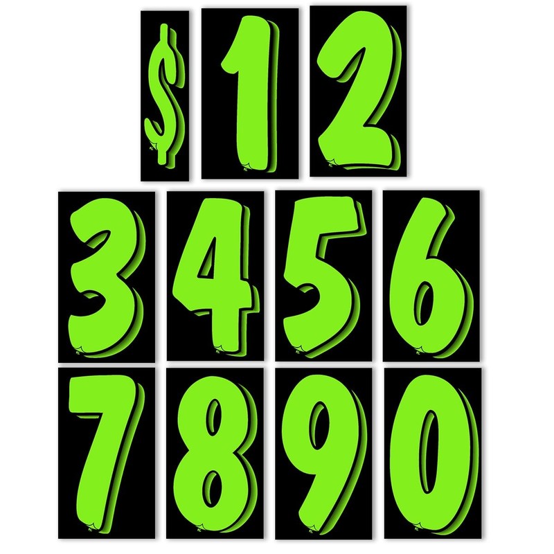 11 Dozen Windshield Pricing Stickers – Green Black Number Labels for Dealers