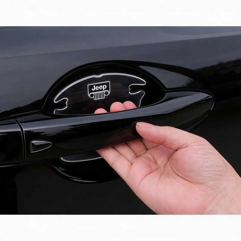 Jeep Grill Logo Universal Car Door Handle Cup Protector Clear Decal Sticker gallery