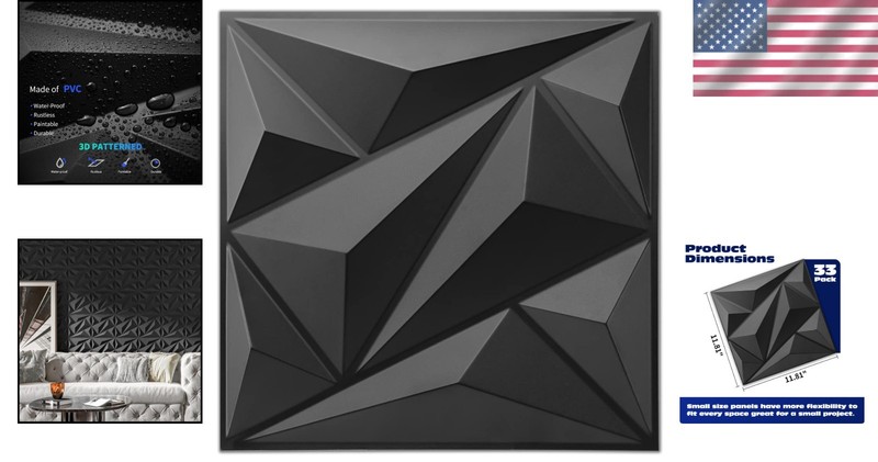 33 Pack 3D Diamond Textured Wall Panels - Elegant PVC Décor, Covers 32 Sq.Ft. gallery