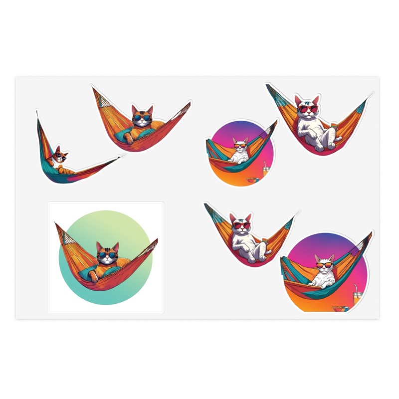 Chill Cat Hammock Sticker Sheets - Fun Wall Decor, Cat Lover Gift, Aesthetic