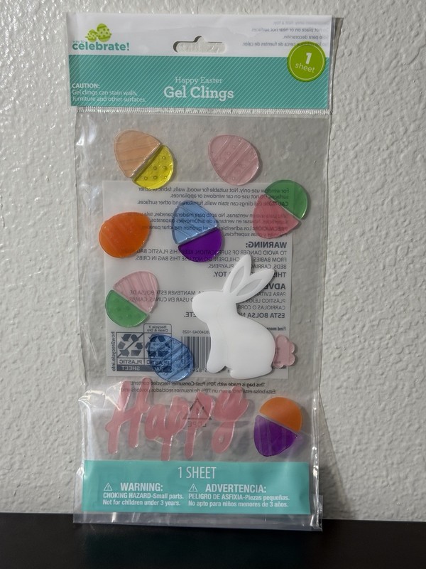 NEW Easter Bunny Rabbit Eggs CUTE Window Gel Clings Decorations 7 pcs!