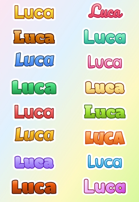 Luca Name Stickers Sheet Personalized Boy Cute Typography Waterproof Decals