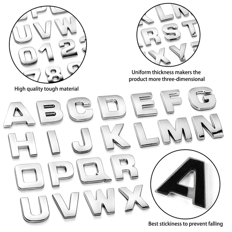 43Pcs Car Emblem Letters Sticker DIY 3D Chrome Number Symbol Badge Decal gallery