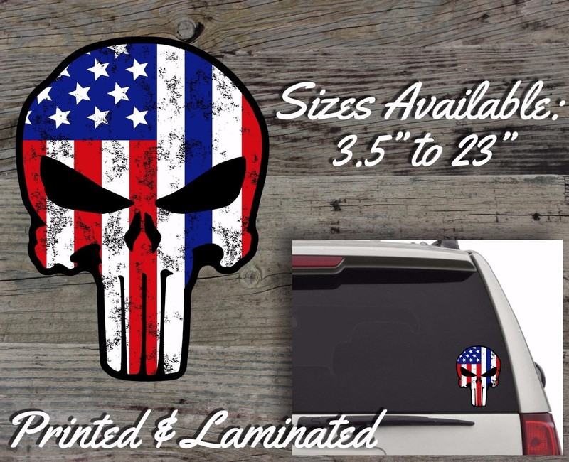 Punisher Skull American Flag Decal Sticker Sniper USA Blue Line LEO LAMINATED