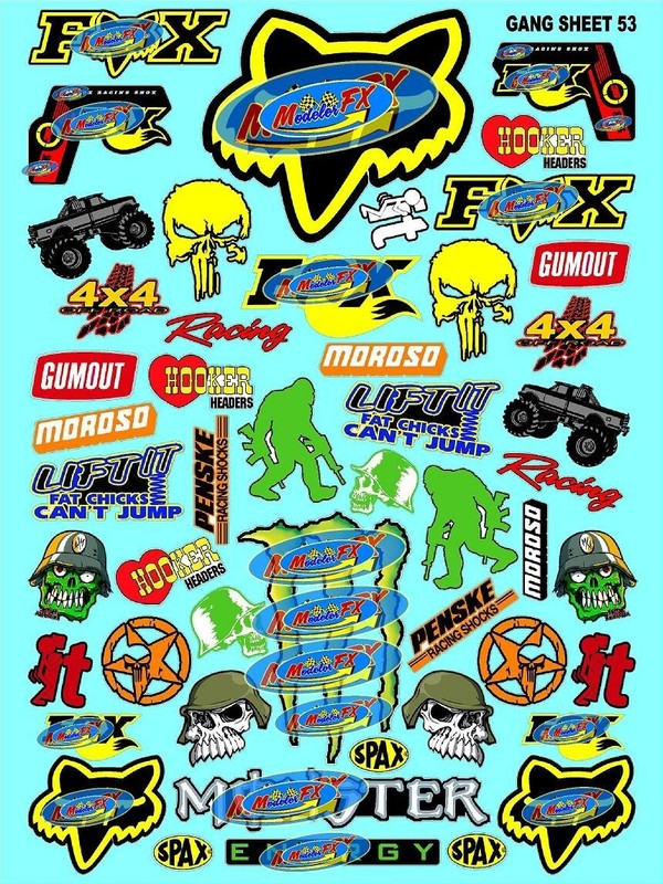 WHITE Vinyl Sticker Sheet 53-R/C MODEL Decal fits 1/10-1/16 Scale FOXCATRACING
