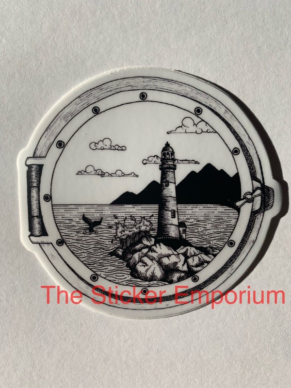 Lighthouse Whale Tail Porthole Sticker ~ Water Bottle Laptop Tumbler Beach Decal