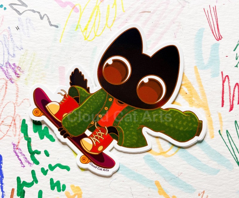 Vinyl Art Sticker Black Cat skateboard cute laptop waterbottle car waterproof gallery