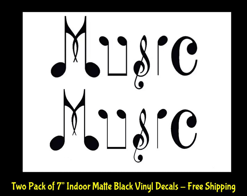 Music Notes Two Pack of 7″ Indoor Black Vinyl laptop Walls Mirrors Doors Tablets
