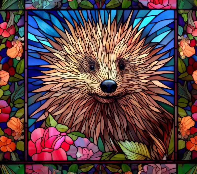 Porcupine Faux Stained-Glass WINDOW CLING Size 9.1″ Repositionable Vinyl