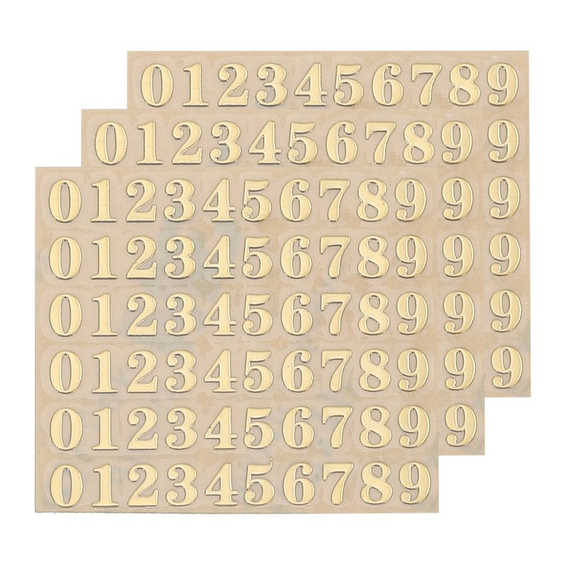 3 Sheets 3mm/0.12inch Mini Number Stickers, Number 0-9 Sticker, Gold