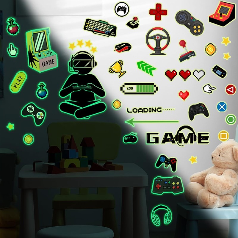 Gamer Glow in the Dark Wall Decals Video Game Wall Stickers for Boys Room Pla... gallery