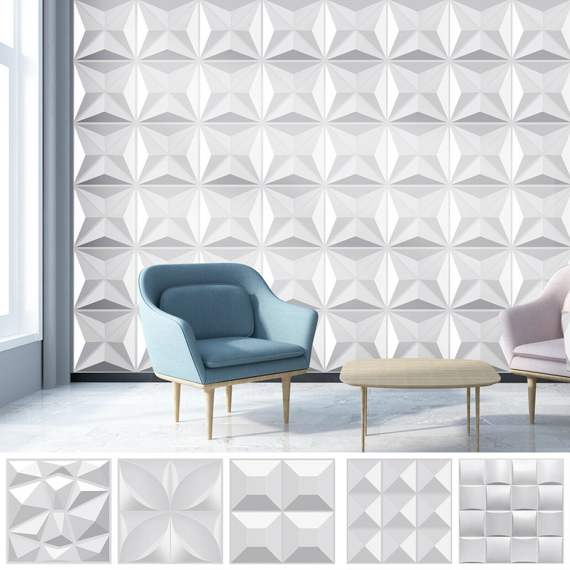 12X3D Wall Panels PVC Tiles Textured Bricks Art Design DIY Wallpaper Decor White gallery
