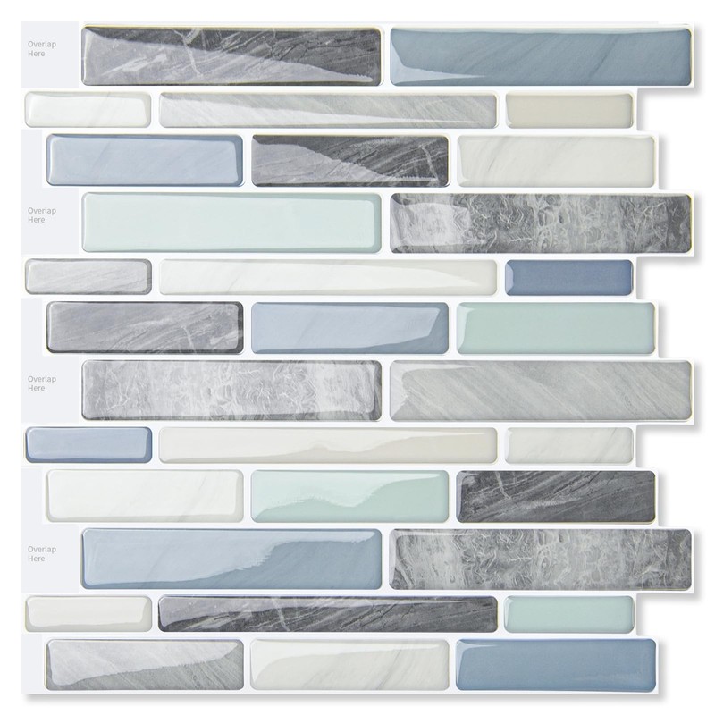 Self-Adhesive Kitchen Backsplash, Marble Look Decorative Tiles (10 Tiles)