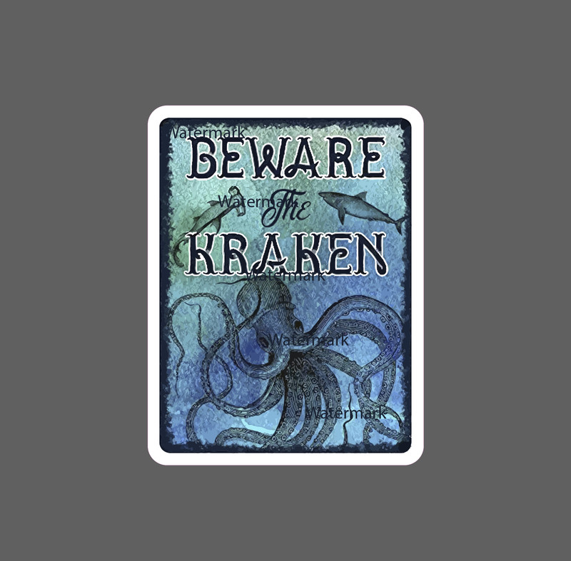Beware The Kraken Sticker Ocean Warning – Buy Any 4 For $1.75 EACH Storewide!