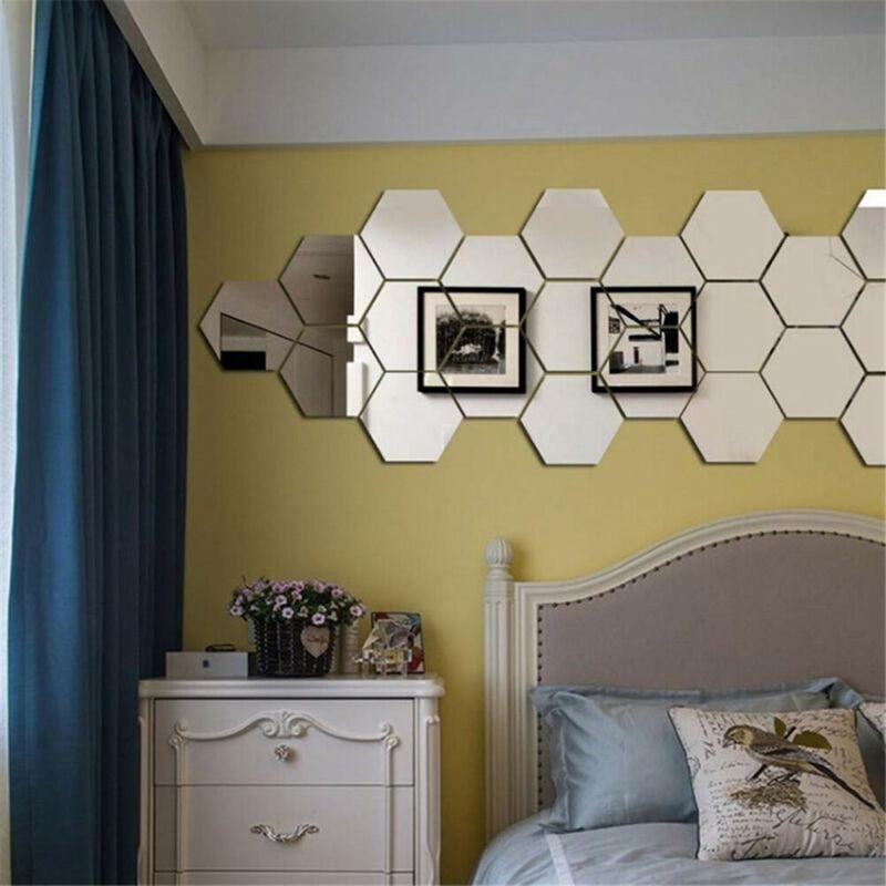 12/36pcs Art Mirror Hexagon Removable Acrylic Wall Stickers DIY Room Decor gallery