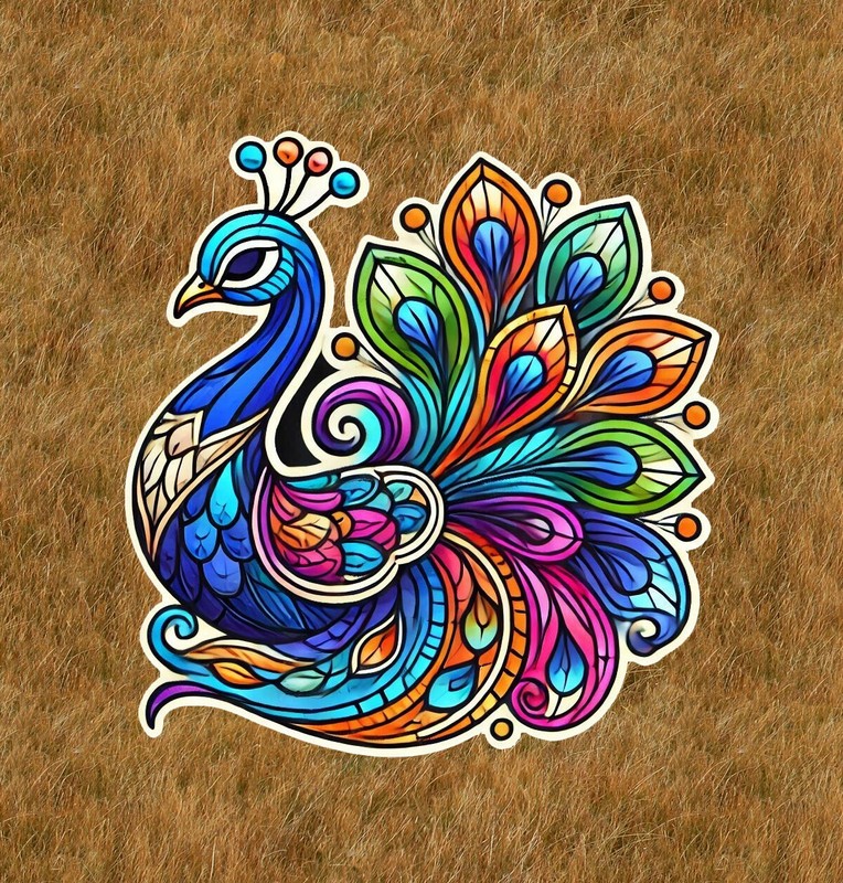 Beautiful peacock in a stained glass design sticker decal – many sizes available