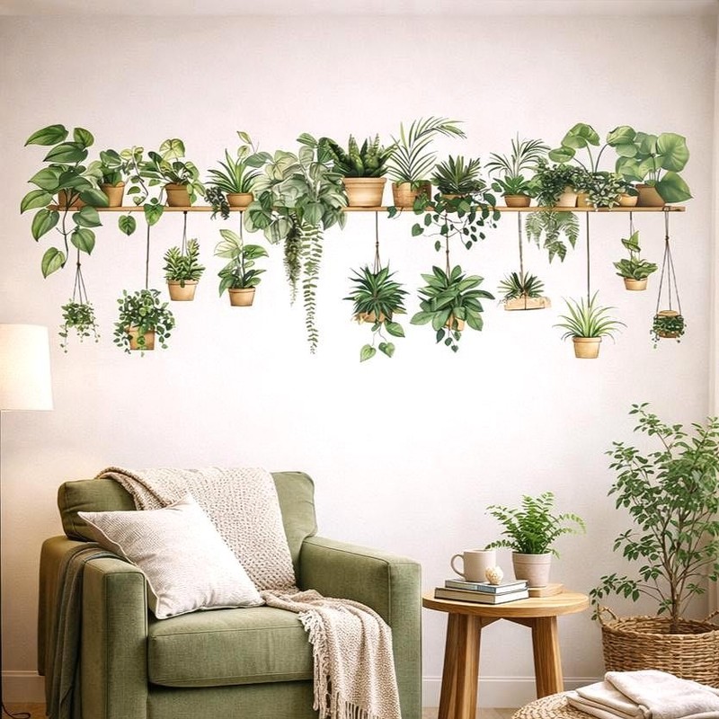 Indoor Plant Shelf Wall Decal | Potted Greenery Mural