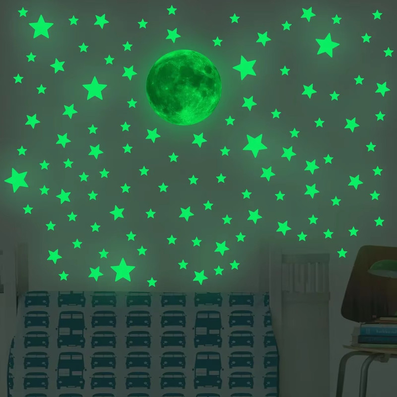 103PCS Glow in the Dark Moon Stars Wall Stickers Kids Bedroom Ceiling gallery