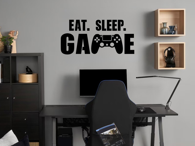 Eat Sleep Game Wall Decal Sticker. Gaming Room Wall Decor.