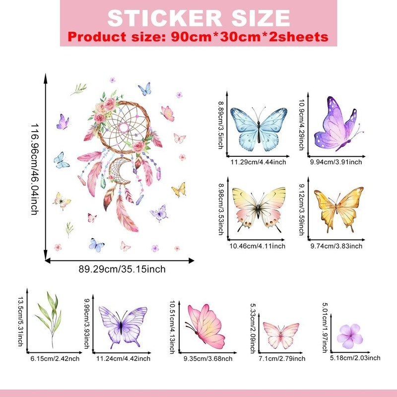 Pink Butterfly For DREAMcatcher Wall Decals Modern Style PVC 90cm x 30cm 2 Pack gallery