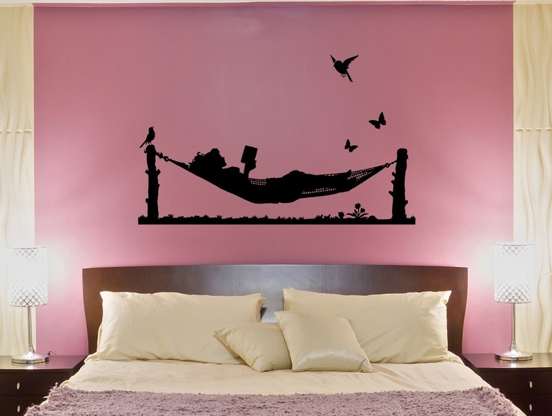 Wall Decal Girl Hammock Birds Relax Nature Vinyl Sticker (ed1193)