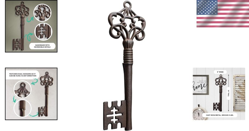 Large Cast Iron Skeleton Key Wall Decor - Rustic Bronze gallery