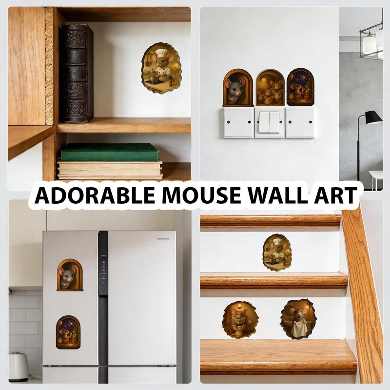 Mouse Hole Wall Decal 48 Pcs, 3D Illusion Peel and Stick Vinyl, Removable Wat... gallery