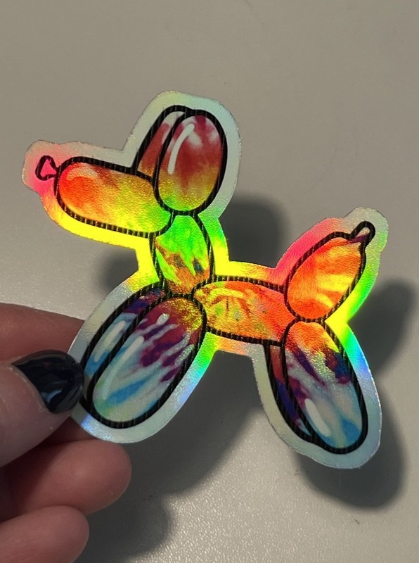 Balloon Animal Dog Tie Dyes Waterproof Holographic 3inch Sticker