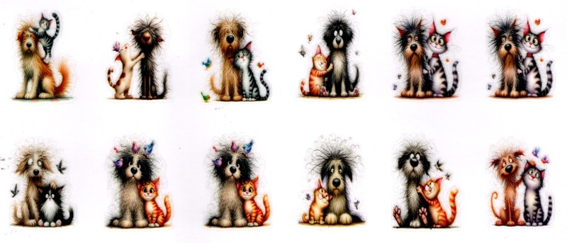 4 Sheets Cats, Kittens & Dogs UV DTF Stickers for Keychains, Coasters – 04 & 06