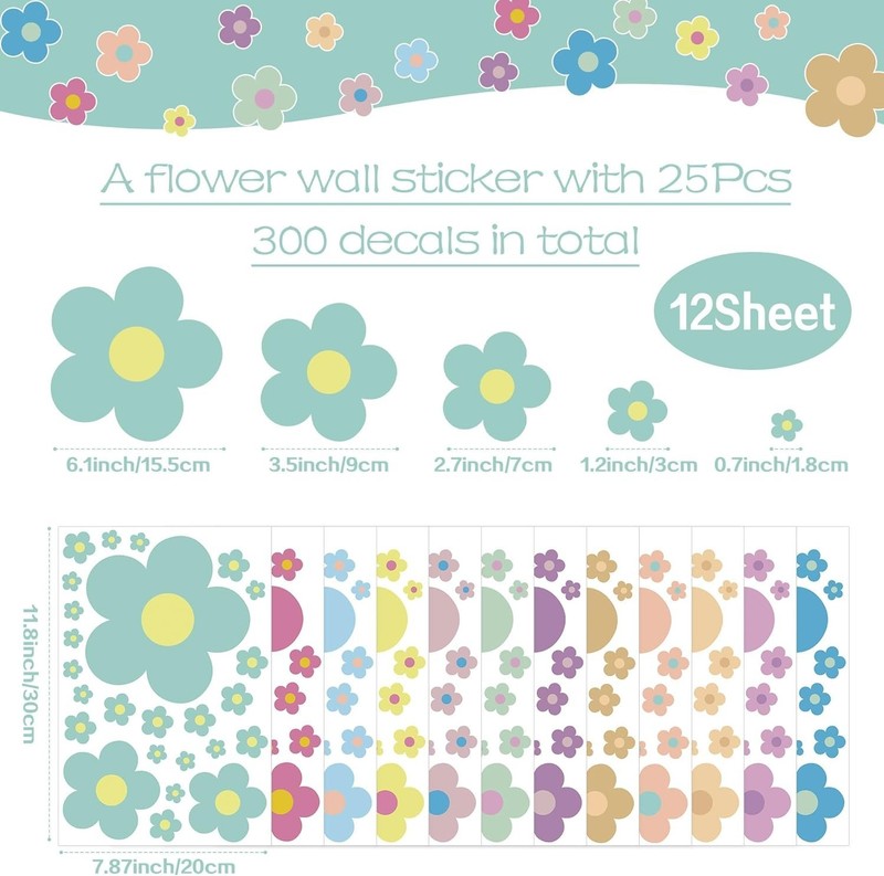 12 Sheets Flower Wall Decals Cute Colorful Vinyl Stickers For Girls Kids Room gallery