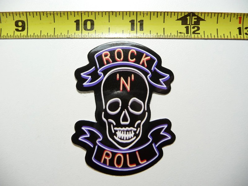 ROCK N ROLL SKULL NEON STYLE SMALL STICKER DECAL COLORFUL FUNNY