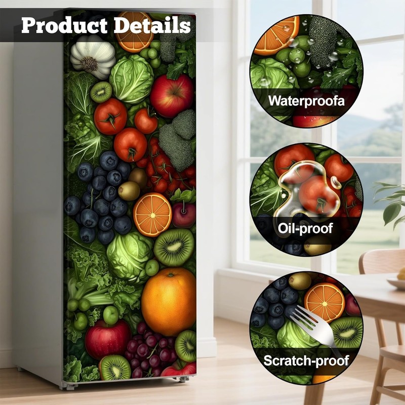 Self-Adhesive Refrigerator Wrap Set - Removable Vinyl Fridge Stickers, Peel &... gallery