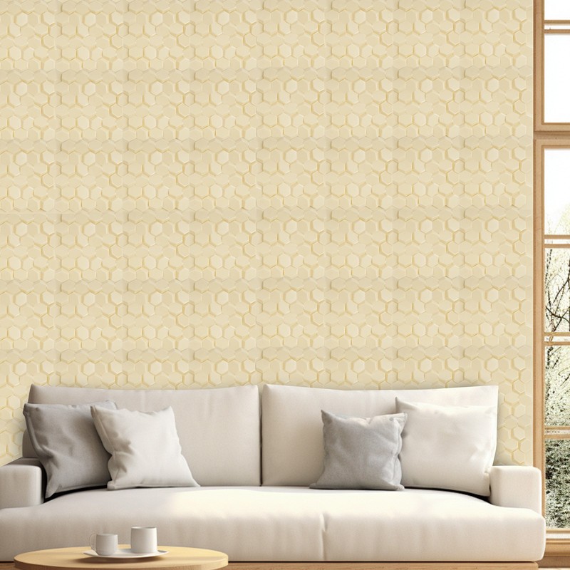 Beige 21.3" x 21.3" 3D Honeycomb Tile Brick Wall Sticker Waterproof Wall Panels gallery