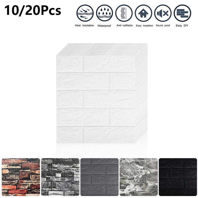 10/20 x 3D Brick Wall Sticker Self-adhesive PE Foam Panel Wallpapers 13.8*15.2″