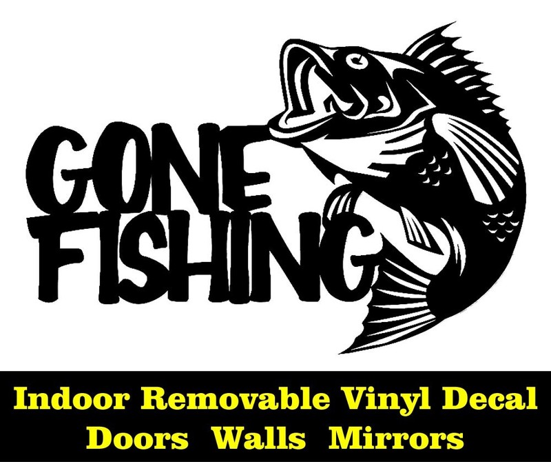 Gone Fishing Wall Decal Indoor Matte Black Vinyl – Walls Doors Mirrors