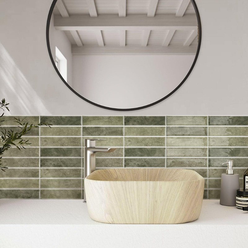 10 Sheets 12x12inch Retro Green 3D Vinyl Backsplash Tiles, Self-Adhesive Peel... gallery