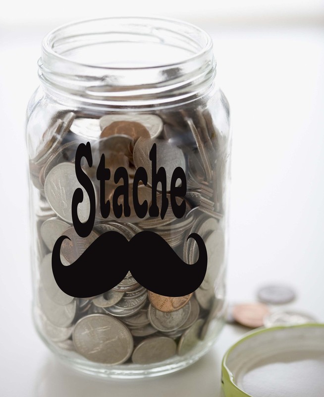 Moustache STACHE Money Jar Vinyl Sticker Decal 5.5″h x 5″w Mustache