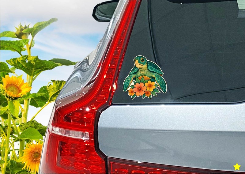Sea Turtle & Hibiscus Decal Sticker Ocean Wildlife Life Beach Tropical Hawaii gallery