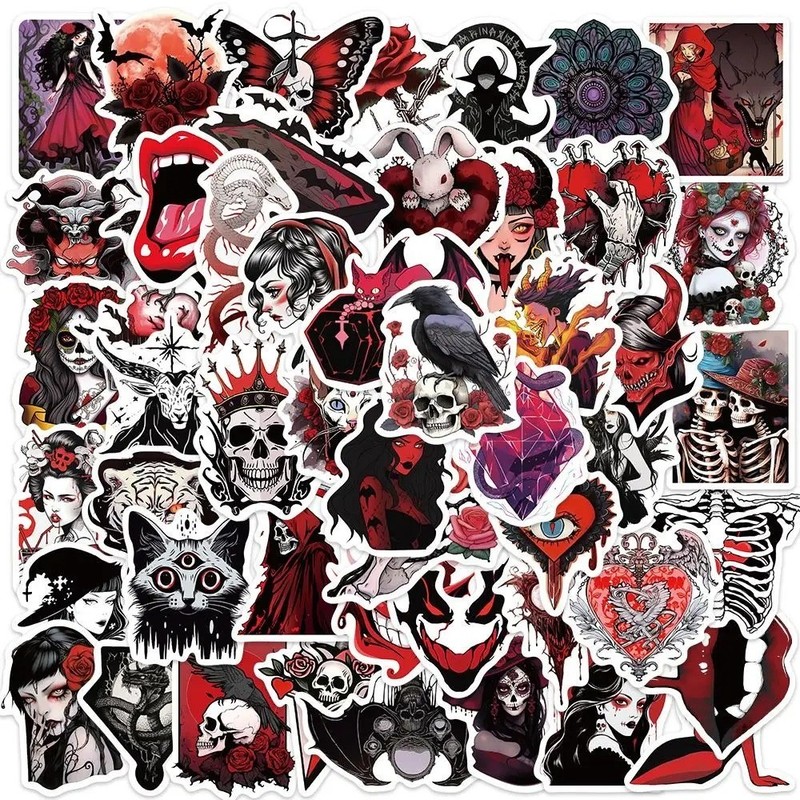 50PCS Gothic Skull Stickers Horror Graffiti Laptop Skateboard Guitar Decals