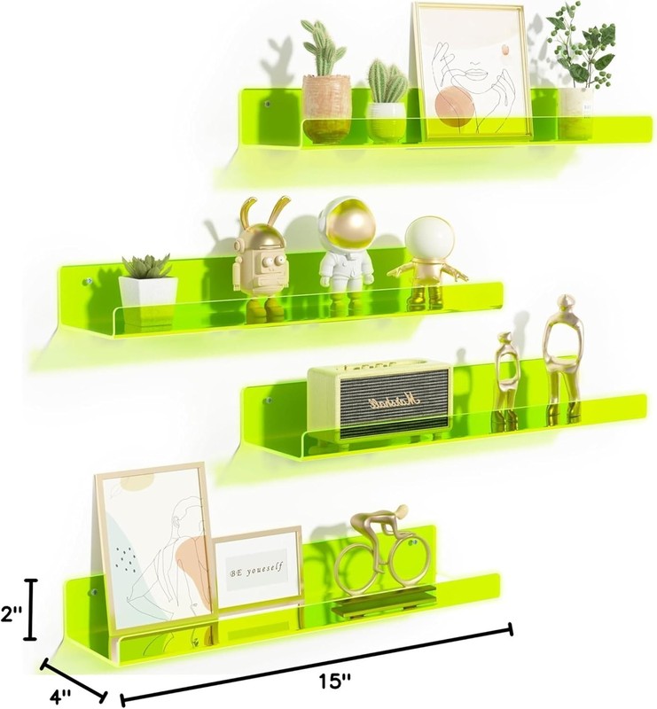 upsimples Acrylic Shelves 15 inches x 4 x 2 inches, Fluorescent Green gallery
