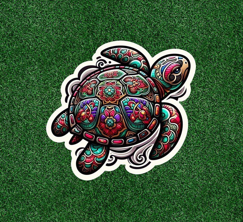 Sea turtle with a colorful design vinyl sticker decal – many sizes available
