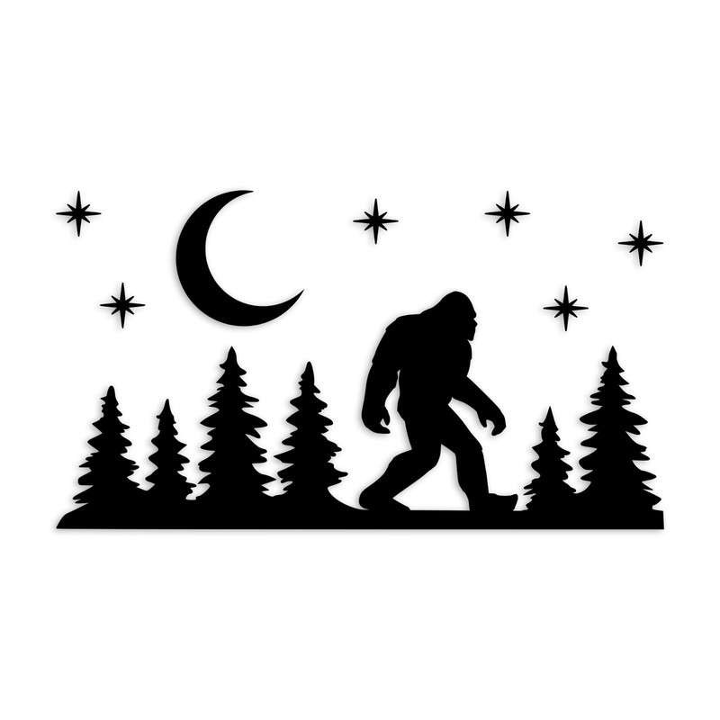 Bigfoot Forest Moon Scene Decal V9 Moon & Stars Sasquatch Vinyl Sticker Cryptid