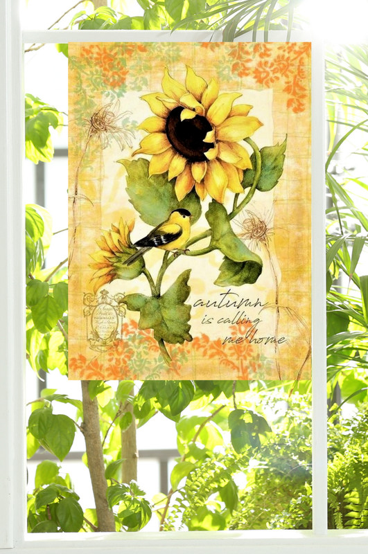 Sunflower Goldfinch Autumn WINDOW CLING Size 10.6" Repositionable Vinyl gallery